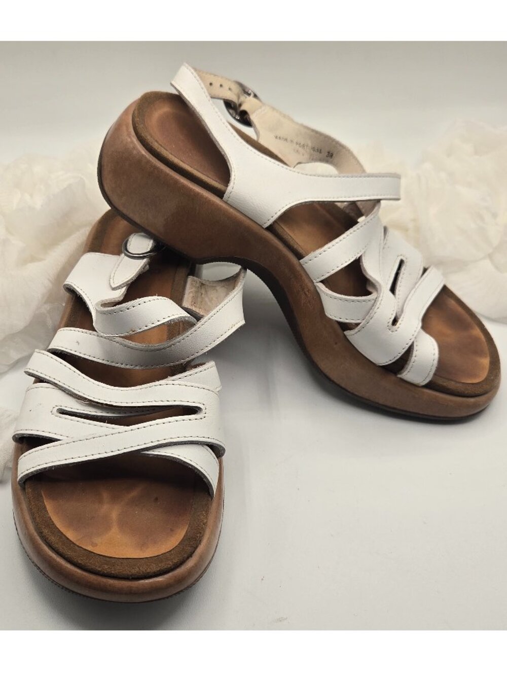 Dansko White Leather Strappy Wedge Sandals | Made in Portugal | Size 38